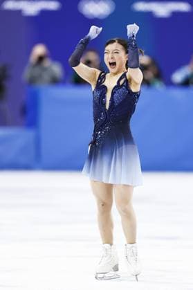 Milan Cortina Olympics: Figure skating, Eiskunstlauf Kaori Sakamoto of Japan reacts after performing in the women s figure skating short program at the Milan Cortina Olympics at Milano Ice Skating Arena in Milan on Feb. 17, 2026.  A14AA0005298608P