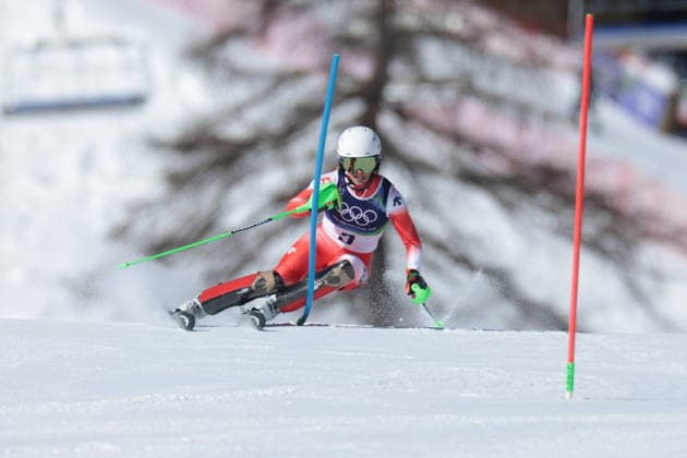 Camille Rast (SUI) during the Olympic Winter games, Winterspiele,Spiele, Summer games Milano-Cortina 2026, Alpine Skiing Women s Slalom - Run 1 on February 18, 2026 at Tofane Alpine Skiing Centre in Cortina D Ampezzo  Copyright: xLucianoxMariaxBisi IPAxSportx xipa-agency.netx xx IPA_71676924 IPA_Agency_IPA71676924