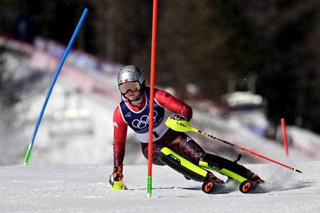 Cortina d Ampezzo, Italy, February 18th 2026. Lara Colturi of Albania in action during the Alpine Skiing Womens Slalom race of the Olympic Winter games, Winterspiele,Spiele, Summer games 2026 in Cortina d Ampezzo, Italy. (Photo by Igor Kupljenik Sports Press Photo)  Copyright: xIgorxKupljenikx xSPPx Sportspressphoto_SPR93967