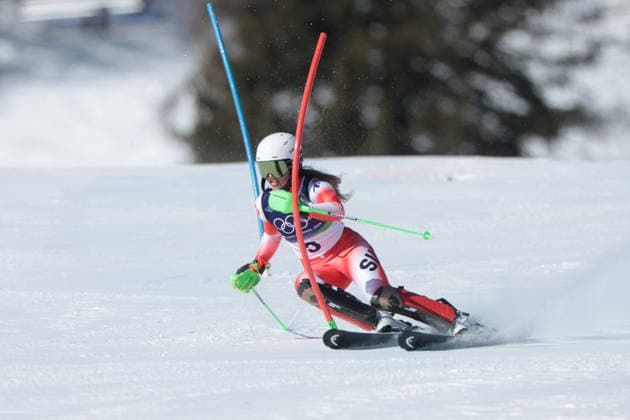 Camille Rast (SUI) during the Olympic Winter games, Winterspiele,Spiele, Summer games Milano-Cortina 2026, Alpine Skiing Women s Slalom - Run 1 on February 18, 2026 at Tofane Alpine Skiing Centre in Cortina D Ampezzo  Copyright: xLucianoxMariaxBisi IPAxSportx xipa-agency.netx xx IPA_71676925 IPA_Agency_IPA71676925
