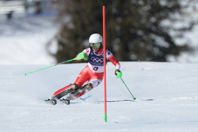 Camille Rast (SUI) during the Olympic Winter games, Winterspiele,Spiele, Summer games Milano-Cortina 2026, Alpine Skiing Women s Slalom - Run 1 on February 18, 2026 at Tofane Alpine Skiing Centre in Cortina D Ampezzo  Copyright: xLucianoxMariaxBisi IPAxSportx xipa-agency.netx xx IPA_71676927 IPA_Agency_IPA71676927