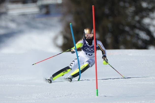 Emma Aicher (GER) during the Olympic Winter games, Winterspiele,Spiele, Summer games Milano-Cortina 2026, Alpine Skiing Women s Slalom - Run 1 on February 18, 2026 at Tofane Alpine Skiing Centre in Cortina D Ampezzo  Copyright: xLucianoxMariaxBisi IPAxSportx xipa-agency.netx xx IPA_71677304 IPA_Agency_IPA71677304
