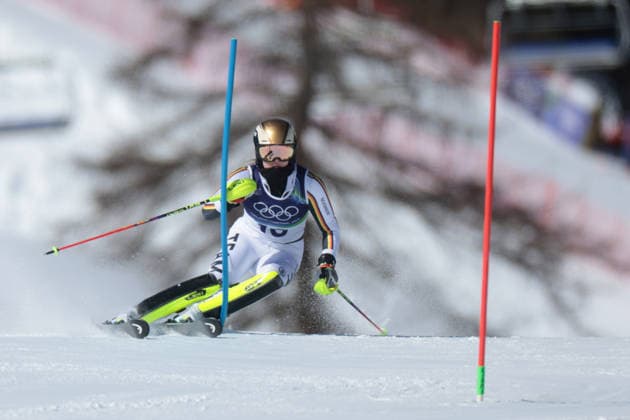 Emma Aicher (GER) during the Olympic Winter games, Winterspiele,Spiele, Summer games Milano-Cortina 2026, Alpine Skiing Women s Slalom - Run 1 on February 18, 2026 at Tofane Alpine Skiing Centre in Cortina D Ampezzo  Copyright: xLucianoxMariaxBisi IPAxSportx xipa-agency.netx xx IPA_71677302 IPA_Agency_IPA71677302