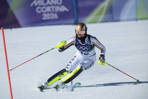 Emma Aicher (GER) during the Olympic Winter games, Winterspiele,Spiele, Summer games Milano-Cortina 2026, Alpine Skiing Women s Slalom - Run 1 on February 18, 2026 at Tofane Alpine Skiing Centre in Cortina D Ampezzo  Copyright: xLucianoxMariaxBisi IPAxSportx xipa-agency.netx xx IPA_71677310 IPA_Agency_IPA71677310