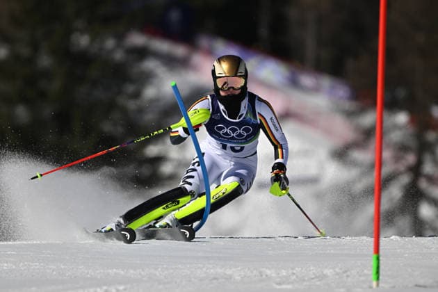 Cortina d Ampezzo, Italy, February 18th 2026. Emma Aicher of Germany in action during the Alpine Skiing Womens Slalom race of the Olympic Winter games, Winterspiele,Spiele, Summer games 2026 in Cortina d Ampezzo, Italy. (Photo by Igor Kupljenik Sports Press Photo)  Copyright: xIgorxKupljenikx xSPPx Sportspressphoto_SPR93979
