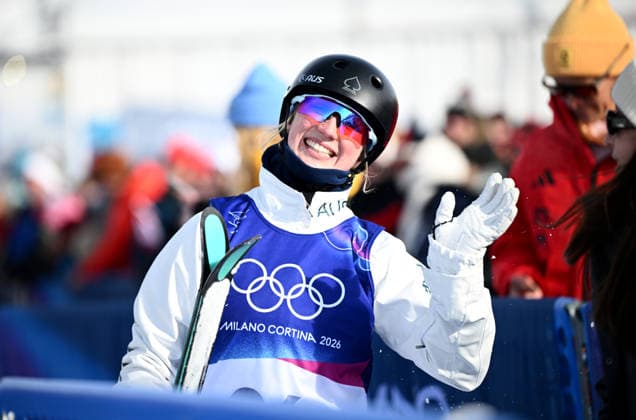 2026 WINTER Olympic Games, Olympische Spiele, Olympia, OS Sidney Stephens of Australia reacts prior to the Women™s Aerials qualifiers at Livigno Snow Park on day 11 of the 2026 Milano Cortina Winter Olympic Games in Italy, Wednesday, February 18, 2026. ( NO ARCHIVING, EDITORIAL USE ONLY LIVIGNO SONDRIO ITALY  Copyright: xDANxHIMBRECHTSx 20260218137938973850