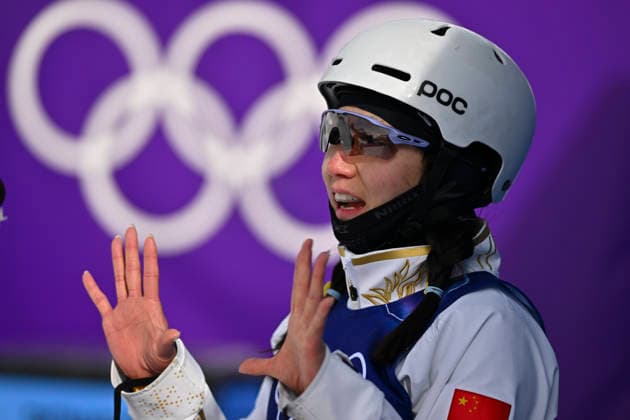 (260218) -- LIVIGNO, Feb. 18, 2026 -- Shao Qi of China reacts during the freestyle skiing women s aerials qualification 1 at the Milan-Cortina 2026 Olympic Winter games, Winterspiele,Spiele, Summer games in Livigno, Italy, Feb. 18, 2026. ) (MICO2026)ITALY-LIVIGNO-OLYMPIC WINTER GAMES-FREESTYLE SKIING-WOMEN S AERIALS-QUALIFICATION ZhangxHongxiang 