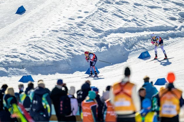 260218 Jessie Diggins of USA and Jonna Sundling of Sweden competes in the women s free technique team sprint cross-country skiing final during day 12 of the 2026 Winter Olympics on February 18, 2026 in Val di Fiemme. Photo: Maxim Thore BILDBYRAN kod MT MT0993 skidor cross-country skiing langrenn Olympic Games, Olympische Spiele, Olympia, OS olympics winter olympics os ol olympiska spel vinter-os olympiske leker milano cortina 2026 milan cortina 2026 milano cortina 2026 olympic games milano cortina 2026 winter olympic games milano cortina-os milano cortina-ol vinter-ol 12 bbeng teamsprint sweden sverige *** 260218 Jessie Diggins of USA and Jonna Sundling of Sweden competes in the women s free technique team sprint cross country skiing final during day 12 of the 2026 Winter Olympics on February 18, 2026 in Val di Fiemme Photo Maxim Thore BILDBYRAN kod MT MT0993 skidor cross country skiing langrenn olympic games olympics winter olympics os ol olympiska spel vinter os olympiske leker milano cortina 2026 milan cortina 2026 milano cortina 2026 olympic games milano cortina 2026 winter olympic games milano cortina os milano cortina ol vinter ol 12 bbeng teamsprint sweden sverige  Copyright: MAXIMxTHORE BB260218MT049