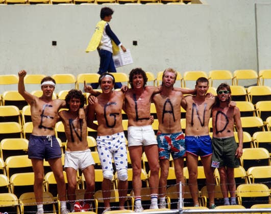 11.06.86 England - Polen Mexiko, Monterrey, 11.06.1986, Fussball, FIFA WM 1986 in Mexiko, England - Polen (3:0): England Fans. *** 11 06 86 England Poland Mexico, Monterrey, 11 06 1986, Soccer, FIFA World Cup 1986 in Mexico, England Poland 3 0 England supporters