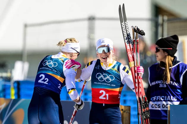 260218 Maja Dahlqvist of Sweden and Jonna Sundling of Sweden celebrate first place in the women s free technique team sprint cross-country skiing final during day 12 of the 2026 Winter Olympics on February 18, 2026 in Val di Fiemme. Photo: Maxim Thore BILDBYRAN kod MT MT0993 skidor cross-country skiing langrenn Olympic Games, Olympische Spiele, Olympia, OS olympics winter olympics os ol olympiska spel vinter-os olympiske leker milano cortina 2026 milan cortina 2026 milano cortina 2026 olympic games milano cortina 2026 winter olympic games milano cortina-os milano cortina-ol vinter-ol 12 bbeng teamsprint jubel sweden sverige *** 260218 Maja Dahlqvist of Sweden and Jonna Sundling of Sweden celebrate first place in the women s free technique team sprint cross country skiing final during day 12 of the 2026 Winter Olympics on February 18, 2026 in Val di Fiemme Photo Maxim Thore BILDBYRAN kod MT MT0993 skidor cross country skiing langrenn olympic games olympics winter olympics os ol olympiska spel vinter os olympiske leker milano cortina 2026 milan cortina 2026 milano cortina 2026 olympic games milano cortina 2026 winter olympic games milano cortina os milano cortina ol vinter ol 12 bbeng teamsprint jubel sweden sverige  Copyright: MAXIMxTHORE BB260218MT057