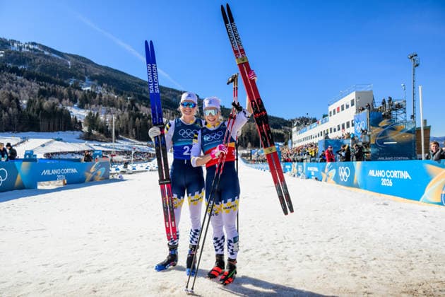 260218 Maja Dahlqvist of Sweden and Jonna Sundling of Sweden celebrate first place in the women s free technique team sprint cross-country skiing final during day 12 of the 2026 Winter Olympics on February 18, 2026 in Val di Fiemme. Photo: Jon Olav Nesvold BILDBYRAN COP 217 MT0993 skidor cross-country skiing langrenn Olympic Games, Olympische Spiele, Olympia, OS olympics winter olympics os ol olympiska spel vinter-os olympiske leker milano cortina 2026 milan cortina 2026 milano cortina 2026 olympic games milano cortina 2026 winter olympic games milano cortina-os milano cortina-ol vinter-ol 12 bbeng teamsprint jubel sweden sverige *** 260218 Maja Dahlqvist of Sweden and Jonna Sundling of Sweden celebrate first place in the women s free technique team sprint cross country skiing final during day 12 of the 2026 Winter Olympics on February 18, 2026 in Val di Fiemme Photo Jon Olav Nesvold BILDBYRAN COP 217 MT0993 skidor cross country skiing langrenn olympic games olympics winter olympics os ol olympiska spel vinter os olympiske leker milano cortina 2026 milan cortina 2026 milano cortina 2026 olympic games milano cortina 2026 winter olympic games milano cortina os milano cortina ol vinter ol 12 bbeng teamsprint jubel sweden sverige  Copyright: JONxOLAVxNESVOLD BB260218JE050