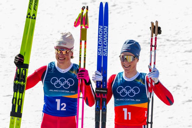 Winter Olympics in Milan Cortina 2026 Val di Fiemme, Italy 20260218. Johannes Hosflot Klaebo and Einar Hedegart from Norway cheer during the cross-country team sprint on Lago di Tesero during the Winter Olympics in Milano Cortina 2026. Photo: Lise Aserud NTB Val di Fiemme Italy EDITORIAL USE ONLY. RESTRICTED USE FOR BETTING COMPANIES Ref:_SPO_LNc827SOqw.jpg *** Winter Olympics in Milan Cortina 2026 Val di Fiemme, Italy 20260218 Johannes Hosflot Klaebo and Einar Hedegart from Norway cheer during the cross country team sprint on Lago di Tesero during the Winter Olympics in Milano Cortina 2026 Photo Lise Aserud NTB Val di Fiemme Italy EDITORIAL USE ONLY RESTRICTED USE FOR BETTING COMPANIES  Copyright: xLisexAserudx xNTBx