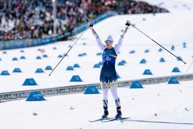OLYMPICS - Winter Olympic Games, Olympische Spiele, Olympia, OS Milano Cortina 2026 TESERO,ITALY,18.FEB.26 - OLYMPICS, NORDIC SKIING, CROSS COUNTRY SKIING - Winter Olympic Games Milano Cortina 2026, team sprint free, men, women, final. Image shows the rejoicing of Maja Dahlqvist (SWE).  GEPAxpictures xMatthiasxTrinkl