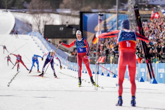 Winter Olympics in Milan Cortina 2026 Val di Fiemme, Italy 20260218. Johannes Hosflot Klaebo and Einar Hedegart from Norway cheer during the cross-country team sprint on Lago di Tesero during the Winter Olympics in Milano Cortina 2026. Photo: Terje Pedersen NTB Val di Fiemme Italy EDITORIAL USE ONLY. RESTRICTED USE FOR BETTING COMPANIES Ref:_SPOie0hff-ADpA.jpg *** Winter Olympics in Milan Cortina 2026 Val di Fiemme, Italy 20260218 Johannes Hosflot Klaebo and Einar Hedegart from Norway cheer during the cross country team sprint on Lago di Tesero during the Winter Olympics in Milano Cortina 2026 Photo Terje Pedersen NTB Val di Fiemme Italy EDITORIAL USE ONLY RESTRICTED USE FOR BETTING COMPANIES  Copyright: xTerjexPedersenx xNTBx