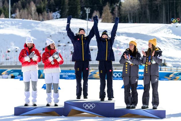 260218 Maja Dahlqvist of Sweden and Jonna Sundling of Sweden celebrate first place in the women s free technique team sprint cross-country skiing final during day 12 of the 2026 Winter Olympics on February 18, 2026 in Val di Fiemme. Photo: Jon Olav Nesvold BILDBYRAN COP 217 MT0993 skidor cross-country skiing langrenn Olympic Games, Olympische Spiele, Olympia, OS olympics winter olympics os ol olympiska spel vinter-os olympiske leker milano cortina 2026 milan cortina 2026 milano cortina 2026 olympic games milano cortina 2026 winter olympic games milano cortina-os milano cortina-ol vinter-ol 12 bbeng teamsprint *** 260218 Maja Dahlqvist of Sweden and Jonna Sundling of Sweden celebrate first place in the women s free technique team sprint cross country skiing final during day 12 of the 2026 Winter Olympics on February 18, 2026 in Val di Fiemme Photo Jon Olav Nesvold BILDBYRAN COP 217 MT0993 skidor cross country skiing langrenn olympic games olympics winter olympics os ol olympiska spel vinter os olympiske leker milano cortina 2026 milan cortina 2026 milano cortina 2026 olympic games milano cortina 2026 winter olympic games milano cortina os milano cortina ol vinter ol 12 bbeng teamsprint  Copyright: JONxOLAVxNESVOLD BB260218JE075