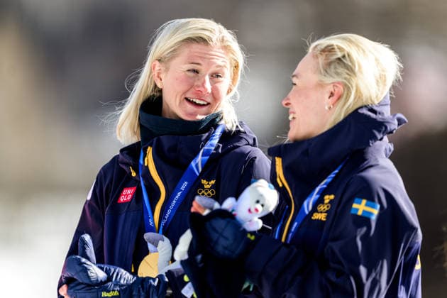 260218 Maja Dahlqvist of Sweden and Jonna Sundling of Sweden celebrate first place in the women s free technique team sprint cross-country skiing final during day 12 of the 2026 Winter Olympics on February 18, 2026 in Val di Fiemme. Photo: Maxim Thore BILDBYRAN kod MT MT0993 skidor cross-country skiing langrenn Olympic Games, Olympische Spiele, Olympia, OS olympics winter olympics os ol olympiska spel vinter-os olympiske leker milano cortina 2026 milan cortina 2026 milano cortina 2026 olympic games milano cortina 2026 winter olympic games milano cortina-os milano cortina-ol vinter-ol 12 bbeng teamsprint jubel sweden sverige *** 260218 Maja Dahlqvist of Sweden and Jonna Sundling of Sweden celebrate first place in the women s free technique team sprint cross country skiing final during day 12 of the 2026 Winter Olympics on February 18, 2026 in Val di Fiemme Photo Maxim Thore BILDBYRAN kod MT MT0993 skidor cross country skiing langrenn olympic games olympics winter olympics os ol olympiska spel vinter os olympiske leker milano cortina 2026 milan cortina 2026 milano cortina 2026 olympic games milano cortina 2026 winter olympic games milano cortina os milano cortina ol vinter ol 12 bbeng teamsprint jubel sweden sverige  Copyright: MAXIMxTHORE BB260218MT087