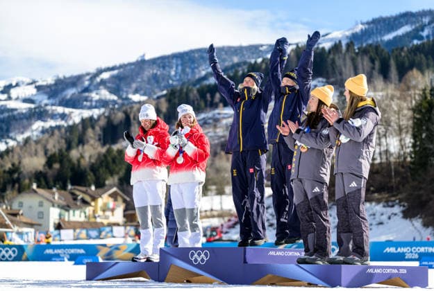 260218 Maja Dahlqvist of Sweden and Jonna Sundling of Sweden celebrate first place in the women s free technique team sprint cross-country skiing final during day 12 of the 2026 Winter Olympics on February 18, 2026 in Val di Fiemme. Photo: Maxim Thore BILDBYRAN kod MT MT0993 skidor cross-country skiing langrenn Olympic Games, Olympische Spiele, Olympia, OS olympics winter olympics os ol olympiska spel vinter-os olympiske leker milano cortina 2026 milan cortina 2026 milano cortina 2026 olympic games milano cortina 2026 winter olympic games milano cortina-os milano cortina-ol vinter-ol 12 bbeng teamsprint jubel sweden sverige *** 260218 Maja Dahlqvist of Sweden and Jonna Sundling of Sweden celebrate first place in the women s free technique team sprint cross country skiing final during day 12 of the 2026 Winter Olympics on February 18, 2026 in Val di Fiemme Photo Maxim Thore BILDBYRAN kod MT MT0993 skidor cross country skiing langrenn olympic games olympics winter olympics os ol olympiska spel vinter os olympiske leker milano cortina 2026 milan cortina 2026 milano cortina 2026 olympic games milano cortina 2026 winter olympic games milano cortina os milano cortina ol vinter ol 12 bbeng teamsprint jubel sweden sverige  Copyright: MAXIMxTHORE BB260218MT089