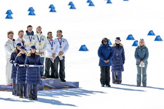 260218 Einar Hedegart of Norway and Johannes Hosflot Klaebo of Norway on the podium durting the national anthem of Norway after the men s free technique team sprint cross-country skiing final during day 12 of the 2026 Winter Olympics on February 18, 2026 in Val di Fiemme. Photo: Maxim Thore BILDBYRAN kod MT MT0994 skidor cross-country skiing langrenn Olympic Games, Olympische Spiele, Olympia, OS olympics winter olympics os ol olympiska spel vinter-os olympiske leker milano cortina 2026 milan cortina 2026 milano cortina 2026 olympic games milano cortina 2026 winter olympic games milano cortina-os milano cortina-ol vinter-ol 12 bbeng teamsprint norge norway *** 260218 Einar Hedegart of Norway and Johannes Hosflot Klaebo of Norway on the podium durting the national anthem of Norway after the men s free technique team sprint cross country skiing final during day 12 of the 2026 Winter Olympics on February 18, 2026 in Val di Fiemme Photo Maxim Thore BILDBYRAN kod MT MT0994 skidor cross country skiing langrenn olympic games olympics winter olympics os ol olympiska spel vinter os olympiske leker milano cortina 2026 milan cortina 2026 milano cortina 2026 olympic games milano cortina 2026 winter olympic games milano cortina os milano cortina ol vinter ol 12 bbeng teamsprint norge norway  Copyright: MAXIMxTHORE BB260218MT097