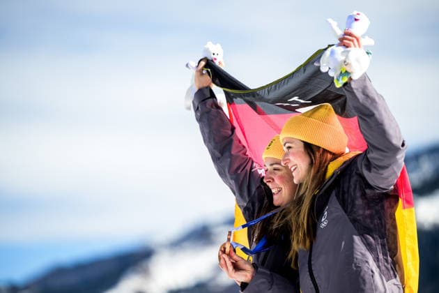 260218 Laura Gimmler of Germany and Coletta Rydzek of Germany celebrate third place in the women s free technique team sprint cross-country skiing final during day 12 of the 2026 Winter Olympics on February 18, 2026 in Val di Fiemme. Photo: Maxim Thore BILDBYRAN kod MT MT0993 skidor cross-country skiing langrenn Olympic Games, Olympische Spiele, Olympia, OS olympics winter olympics os ol olympiska spel vinter-os olympiske leker milano cortina 2026 milan cortina 2026 milano cortina 2026 olympic games milano cortina 2026 winter olympic games milano cortina-os milano cortina-ol vinter-ol 12 bbeng teamsprint jubel *** 260218 Laura Gimmler of Germany and Coletta Rydzek of Germany celebrate third place in the women s free technique team sprint cross country skiing final during day 12 of the 2026 Winter Olympics on February 18, 2026 in Val di Fiemme Photo Maxim Thore BILDBYRAN kod MT MT0993 skidor cross country skiing langrenn olympic games olympics winter olympics os ol olympiska spel vinter os olympiske leker milano cortina 2026 milan cortina 2026 milano cortina 2026 olympic games milano cortina 2026 winter olympic games milano cortina os milano cortina ol vinter ol 12 bbeng teamsprint jubel  Copyright: MAXIMxTHORE BB260218MT101