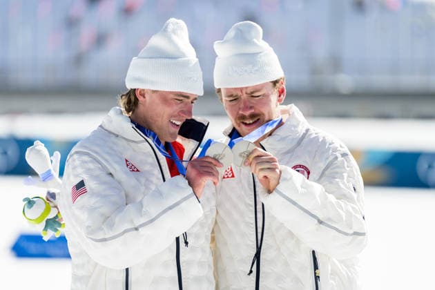 260218 Ben Ogden of USA and Gus Schumacher of USA celebrate second place in the men s free technique team sprint cross-country skiing final during day 12 of the 2026 Winter Olympics on February 18, 2026 in Val di Fiemme. Photo: Jon Olav Nesvold BILDBYRAN COP 217 MT0994 skidor cross-country skiing langrenn Olympic Games, Olympische Spiele, Olympia, OS olympics winter olympics os ol olympiska spel vinter-os olympiske leker milano cortina 2026 milan cortina 2026 milano cortina 2026 olympic games milano cortina 2026 winter olympic games milano cortina-os milano cortina-ol vinter-ol 12 bbeng teamsprint *** 260218 Ben Ogden of USA and Gus Schumacher of USA celebrate second place in the men s free technique team sprint cross country skiing final during day 12 of the 2026 Winter Olympics on February 18, 2026 in Val di Fiemme Photo Jon Olav Nesvold BILDBYRAN COP 217 MT0994 skiing cross country skiing cross country olympic games olympics winter olympics os ol olympic games winter os olympic games milano cortina 2026 milan cortina 2026 milano cortina 2026 olympic games milano cortina 2026 winter olympic games milano cortina os milano cortina ol winter ol 12 bbeng team sprint  Copyright: JONxOLAVxNESVOLD BB260218JE095