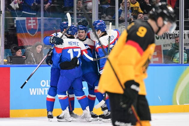 XXV Winter Olympic Games, Olympische Spiele, Olympia, OS in Milan, Italy, on February 18, 2026. Men s Ice hockey, Eishockey preliminary round playoffs, Slovakia - Germany. Slovak players celebrate a goal. (CTKxPhoto MichalxKamaryt) CTKPhotoP2026021804883  CTKPhotoP2026021804883
