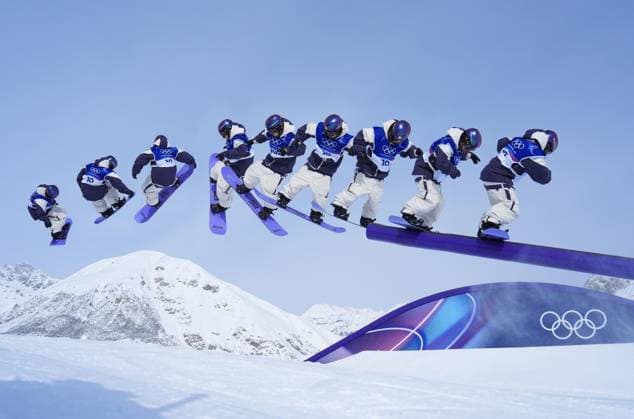 Milan Cortina Olympics: Snowboard Composite photo shows Taiga Hasegawa of Japan jumping off after sliding on a rail during the men s snowboard slopestyle final at the Milan Cortina Olympics on Feb. 18, 2026, at Livigno Snow Park in Livigno, Italy.  A14AA0005300081P