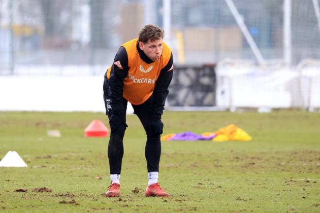 DEU, DFL, 2. FBL Hertha BSC, Training, 18.02.2026, Sportforum, Berlin, DEU, DFL, 2. FBL Hertha BSC, Training, im Bild Leon Jensen (Hertha BSC Berlin 5) DFL - regulations prohibit any use of Photographs as image sequences and or quasi-video