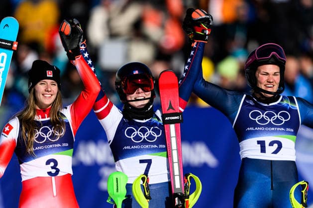 260218 Camille Rast of Switzerland, Mikaela Shiffrin of USA and Anna Swenn Larsson of Sweden celebrate after competing in women s alpine skiing slalom during day 12 of the 2026 Winter Olympics on February 18, 2026 in Cortina. Photo: Joel Marklund BILDBYRAN kod JM JM0797 bbeng alpint alpine skiing Olympic Games, Olympische Spiele, Olympia, OS olympics winter olympics os ol olympiska spel vinter-os olympiske leker milano cortina 2026 milan cortina 2026 milano cortina 2026 olympic games milano cortina 2026 winter olympic games milano cortina-os milano cortina-ol vinter-ol slalam dam jubel sweden sverige *** 260218 Camille Rast of Switzerland, Mikaela Shiffrin of USA and Anna Swenn Larsson of Sweden celebrate after competing in women s alpine skiing slalom during day 12 of the 2026 Winter Olympics on February 18, 2026 in Cortina Photo Joel Marklund BILDBYRAN kod JM JM0797 bbeng alpine alpine skiing olympic games olympics winter olympics os ol olympiska spel vinter os olympiske leker milano cortina 2026 milan cortina 2026 milano cortina 2026 olympic games milano cortina 2026 winter olympic games milano cortina os milano cortina ol vinter ol slalam dam jubel sweden sverige  Copyright: JOELxMARKLUND BB260218JM145