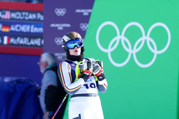 Olympische Winterspiele Milano Cortina 2026 Ski Alpin Slalom Frauen am 18.02.2026 im Tofane Alpine Skiing Centre in Cortina d™Ampezzo Emma Aicher ( Deutschland ) *** Olympic Winter Games Milano Cortina 2026 Alpine Skiing Slalom Women on 18 02 2026 at the Tofane Alpine Skiing Center in Cortina d™Ampezzo Emma Aicher Germany xMSx