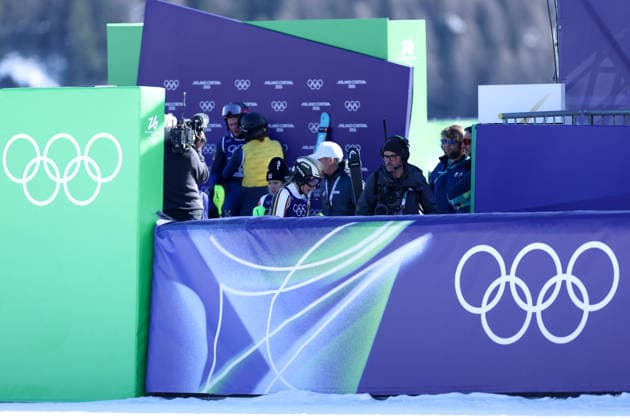 Olympische Winterspiele Milano Cortina 2026 Ski Alpin Slalom Frauen am 18.02.2026 im Tofane Alpine Skiing Centre in Cortina d™Ampezzo Lena Dürr ( Deutschland ) scheidet leider früh im zweiten Lauf aus. *** Olympic Winter Games Milano Cortina 2026 Alpine Skiing Slalom Women on 18 02 2026 at the Tofane Alpine Skiing Centre in Cortina d™Ampezzo Lena Dürr Germany unfortunately drops out early in the second run xMSx
