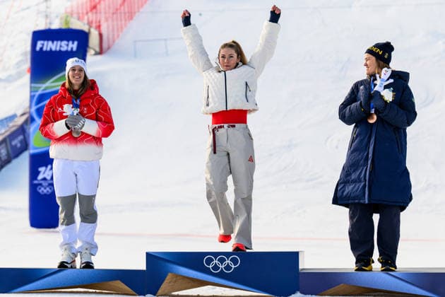 260218 Camille Rast of Switzerland, Mikaela Shiffrin of USA and Anna Swenn Larsson of Sweden on the podium after competing in women s alpine skiing slalom during day 12 of the 2026 Winter Olympics on February 18, 2026 in Cortina. Photo: Joel Marklund BILDBYRAN kod JM JM0797 bbeng alpint alpine skiing Olympic Games, Olympische Spiele, Olympia, OS olympics winter olympics os ol olympiska spel vinter-os olympiske leker milano cortina 2026 milan cortina 2026 milano cortina 2026 olympic games milano cortina 2026 winter olympic games milano cortina-os milano cortina-ol vinter-ol slalam dam sweden sverige *** 260218 Camille Rast of Switzerland, Mikaela Shiffrin of USA and Anna Swenn Larsson of Sweden on the podium after competing in women s alpine skiing slalom during day 12 of the 2026 Winter Olympics on February 18, 2026 in Cortina Photo Joel Marklund BILDBYRAN kod JM JM0797 bbeng alpint alpine skiing olympic games olympics winter olympics os ol olympiska spel vinter os olympiske leker milano cortina 2026 milan cortina 2026 milano cortina 2026 olympic games milano cortina 2026 winter olympic games milano cortina os milano cortina ol vinter ol slalam dam sweden sverige  Copyright: JOELxMARKLUND BB260218JM178