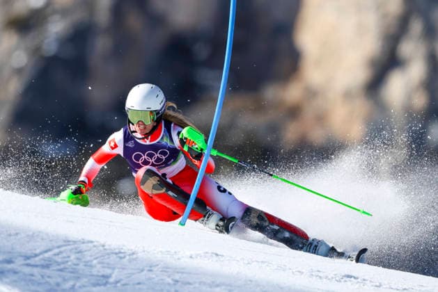 OLYMPICS - Winter Olympic Games, Olympische Spiele, Olympia, OS Milano Cortina 2026 CORTINA D AMPEZZO,ITALY,18.FEB.26 - OLYMPICS, ALPINE SKIING - Winter Olympic Games Milano Cortina 2026, slalom, women. Image shows Camille Rast (SUI).  GEPAxpictures xMaticxKlansek