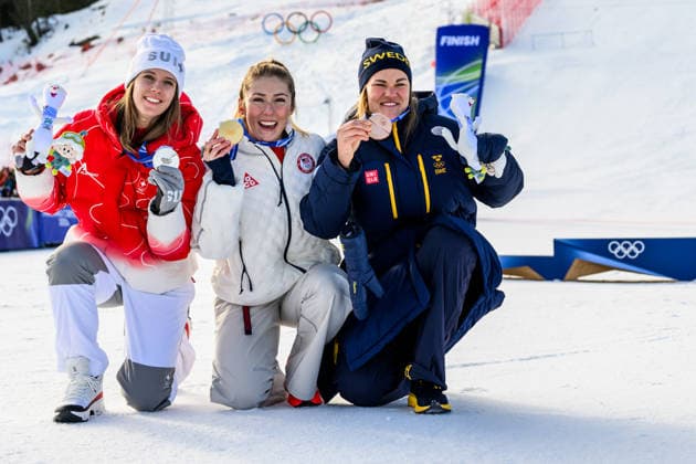 260218 Camille Rast of Switzerland, Mikaela Shiffrin of USA and Anna Swenn Larsson of Sweden celebrate after competing in women s alpine skiing slalom during day 12 of the 2026 Winter Olympics on February 18, 2026 in Cortina. Photo: Joel Marklund BILDBYRAN kod JM JM0797 bbeng alpint alpine skiing Olympic Games, Olympische Spiele, Olympia, OS olympics winter olympics os ol olympiska spel vinter-os olympiske leker milano cortina 2026 milan cortina 2026 milano cortina 2026 olympic games milano cortina 2026 winter olympic games milano cortina-os milano cortina-ol vinter-ol slalam dam sweden sverige jubel *** 260218 Camille Rast of Switzerland, Mikaela Shiffrin of USA and Anna Swenn Larsson of Sweden celebrate after competing in women s alpine skiing slalom during day 12 of the 2026 Winter Olympics on February 18, 2026 in Cortina Photo Joel Marklund BILDBYRAN kod JM JM0797 bbeng alpine alpine skiing olympic games olympics winter olympics os ol olympiska spel vinter os olympiske leker milano cortina 2026 milan cortina 2026 milano cortina 2026 olympic games milano cortina 2026 winter olympic games milano cortina os milano cortina ol vinter ol slalam dam sweden sverige jubel  Copyright: JOELxMARKLUND BB260218JM183
