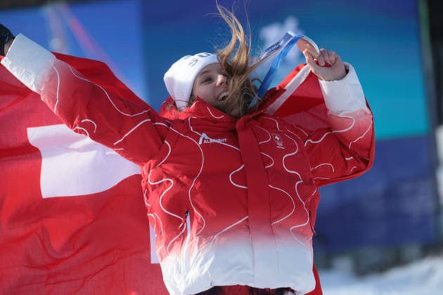 Silver medal for Camille Rast (SUI) during the Olympic Winter games, Winterspiele,Spiele, Summer games Milano-Cortina 2026, Alpine Skiing Women s Slalom - Run 2 on February 18, 2026 at Tofane Alpine Skiing Centre in Cortina D Ampezzo  Copyright: xLucianoxMariaxBisi IPAxSportx xipa-agency.netx xx IPA_71687266 IPA_Agency_IPA71687266