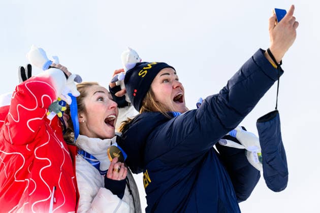260218 Camille Rast of Switzerland, Mikaela Shiffrin of USA and Anna Swenn Larsson of Sweden on the podium after competing in women s alpine skiing slalom during day 12 of the 2026 Winter Olympics on February 18, 2026 in Cortina. Photo: Joel Marklund BILDBYRAN kod JM JM0797 bbeng alpint alpine skiing Olympic Games, Olympische Spiele, Olympia, OS olympics winter olympics os ol olympiska spel vinter-os olympiske leker milano cortina 2026 milan cortina 2026 milano cortina 2026 olympic games milano cortina 2026 winter olympic games milano cortina-os milano cortina-ol vinter-ol slalam dam sweden sverige *** 260218 Camille Rast of Switzerland, Mikaela Shiffrin of USA and Anna Swenn Larsson of Sweden on the podium after competing in women s alpine skiing slalom during day 12 of the 2026 Winter Olympics on February 18, 2026 in Cortina Photo Joel Marklund BILDBYRAN kod JM JM0797 bbeng alpint alpine skiing olympic games olympics winter olympics os ol olympiska spel vinter os olympiske leker milano cortina 2026 milan cortina 2026 milano cortina 2026 olympic games milano cortina 2026 winter olympic games milano cortina os milano cortina ol vinter ol slalam dam sweden sverige  Copyright: JOELxMARKLUND BB260218JM202