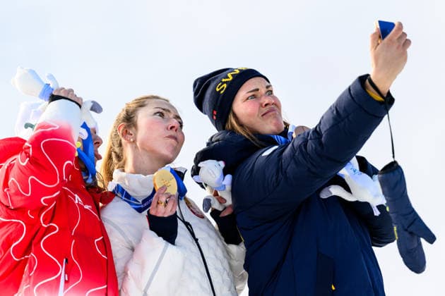 260218 Camille Rast of Switzerland, Mikaela Shiffrin of USA and Anna Swenn Larsson of Sweden on the podium after competing in women s alpine skiing slalom during day 12 of the 2026 Winter Olympics on February 18, 2026 in Cortina. Photo: Joel Marklund BILDBYRAN kod JM JM0797 bbeng alpint alpine skiing Olympic Games, Olympische Spiele, Olympia, OS olympics winter olympics os ol olympiska spel vinter-os olympiske leker milano cortina 2026 milan cortina 2026 milano cortina 2026 olympic games milano cortina 2026 winter olympic games milano cortina-os milano cortina-ol vinter-ol slalam dam sweden sverige *** 260218 Camille Rast of Switzerland, Mikaela Shiffrin of USA and Anna Swenn Larsson of Sweden on the podium after competing in women s alpine skiing slalom during day 12 of the 2026 Winter Olympics on February 18, 2026 in Cortina Photo Joel Marklund BILDBYRAN kod JM JM0797 bbeng alpint alpine skiing olympic games olympics winter olympics os ol olympiska spel vinter os olympiske leker milano cortina 2026 milan cortina 2026 milano cortina 2026 olympic games milano cortina 2026 winter olympic games milano cortina os milano cortina ol vinter ol slalam dam sweden sverige  Copyright: JOELxMARKLUND BB260218JM203