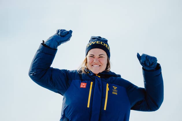 OLYMPICS - Winter Olympic Games, Olympische Spiele, Olympia, OS Milano Cortina 2026 CORTINA D AMPEZZO,ITALY,18.FEB.26 - OLYMPICS, ALPINE SKIING - Winter Olympic Games Milano Cortina 2026, slalom, women, medal ceremony. Image shows the rejoicing of Anna Swenn Larsson (SWE). Keywords: medal  GEPAxpictures xAlexanderxSolc