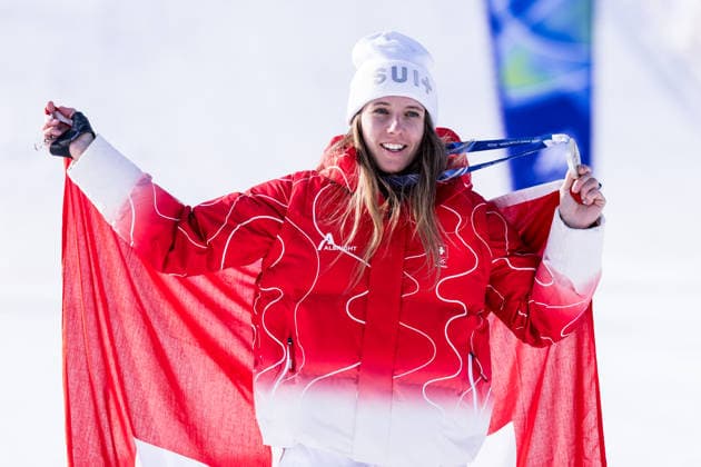 TOFANE, ITALY - FEBRUARY 18: Silver medalist Camille Rast (Switzerland) during the medal ceremony of the Alpine Skiing Women s Slalom at the Milano Cortina 2026 Olympics at Tofane Alpine Skiing Centre on day 12 of the Milano Cortina 2026 Olympics on February 18, 2026 in Tofane, Italy. Editorial use only. Italy Copyright: xSteffiexWunderlx