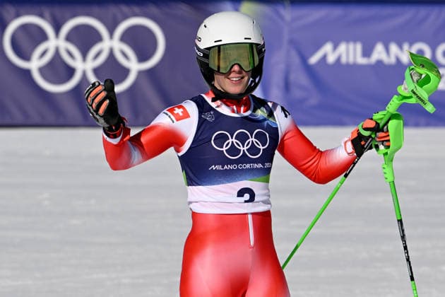 Cortina d Ampezzo, Italy, February 18th 2026. Camille Rast of Switzerland in finish after second run of the Alpine Skiing Womens Slalom race of the Olympic Winter games, Winterspiele,Spiele, Summer games 2026 in Cortina d Ampezzo, Italy. (Photo by Igor Kupljenik Sports Press Photo)  Copyright: xIgorxKupljenikx xSPPx Sportspressphoto_SPR94125