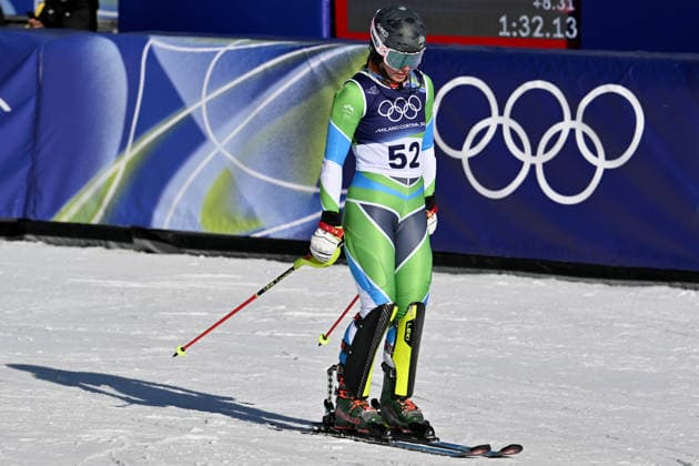 Cortina d Ampezzo, Italy, February 18th 2026. Lila Lapanja of Slovenia in finish after second run of the Alpine Skiing Womens Slalom race of the Olympic Winter games, Winterspiele,Spiele, Summer games 2026 in Cortina d Ampezzo, Italy. (Photo by Igor Kupljenik Sports Press Photo)  Copyright: xIgorxKupljenikx xSPPx Sportspressphoto_SPR94133