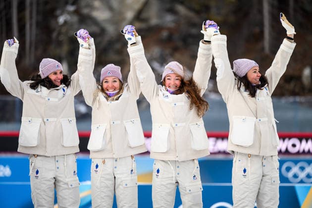 260218 Camille Bened of France, Lou Jeanmonnot of France, Oceane Michelon of France and Julia Simon of France celebrate on the podium after the women s biathlon 4 x 6 km relay during day 12 of the 2026 Winter Olympics on February 18, 2026 in Anterselva. Photo: Mathias Bergeld BILDBYRAN kod MB MB1336 skidskytte biathlon skiskyting Olympic Games, Olympische Spiele, Olympia, OS olympics winter olympics os ol olympiska spel vinter-os olympiske leker milano cortina 2026 milan cortina 2026 milano cortina 2026 olympic games milano cortina 2026 winter olympic games milano cortina-os milano cortina-ol vinter-ol 12 bbeng relay stafett jubel frankrike *** 260218 Camille Bened of France, Lou Jeanmonnot of France, Oceane Michelon of France and Julia Simon of France celebrate on the podium after the women s biathlon 4 x 6 km relay during day 12 of the 2026 Winter Olympics on February 18, 2026 in Anterselva Photo Mathias Bergeld BILDBYRAN code MB MB1336 biathlon biathlon olympic games olympics olympics winter olympics os ol olympic games winter os olympic games milano cortina 2026 milan cortina 2026 milano cortina 2026 olympic games milano cortina 2026 winter olympic games milano cortina os milano cortina ol winter ol 12 bbeng relay relay cheer france  Copyright: MATHIASxBERGELD BB260218MB091