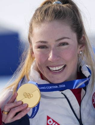 Foto IPP Gio Auletta Pentaphoto Cortina D Ampezzo 18 02 2026 Olimpiadi Invernali Olimpiade Giochi Olimpici Milano-Cortina 2026 Sci Alpino Slalom Speciale Femminile nella foto il sorriso di Mikaela Shiffrin vincitrice della medaglia d oro e del titolo di campionessa olimpica italy ITALY  Copyright: xR4924_italyphotopressx