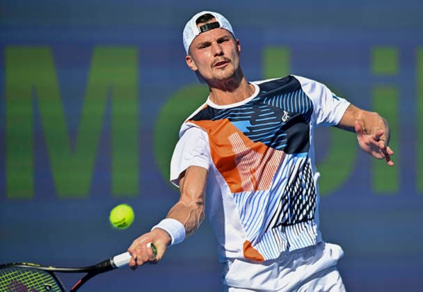 February 18, 2026, Doha, Qatar: Marton Fucsovics of Hungary is seen in action against Karen Khachanov of Russia ( not in view) during their men s singles round of 16 match at the ATP, Tennis Herren Qatar Exxonmobil Open 2026 tennis tournament at the Khalifa International Tennis Complex. Karen Khachanov won against Marton Fucsovics 6-2,4-6,6-4. ATP QATAR EXXONMOBIL OPEN 2026 - ROUND OF 16  - ZUMAs197 20260218_aaa_s197_071 Copyright: xNoushadxVariyattiyakkalx