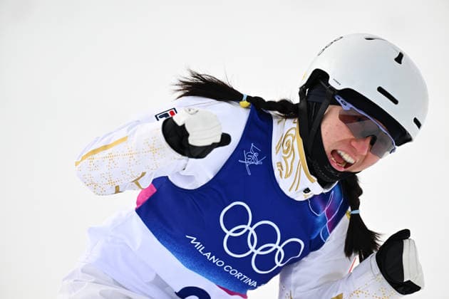(260218) -- LIVIGNO, Feb. 18, 2026 -- Shao Qi of China reacts during the freestyle skiing women s aerials final 1 at the Milan-Cortina 2026 Olympic Winter games, Winterspiele,Spiele, Summer games in Livigno, Italy, Feb. 18, 2026. ) (MICO2026)ITALY-LIVIGNO-OLYMPIC WINTER GAMES-FREESTYLE SKIING-WOMEN S AERIALS-FINAL ZhangxHongxiang 