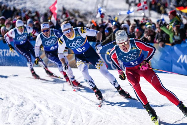 (260218) -- TESERO, Feb. 18, 2026 -- Johannes Hoesflot Klaebo (1st R) of Norway competes during the cross-country skiing men s team sprint free final at the Milan-Cortina 2026 Olympic Winter games, Winterspiele,Spiele, Summer games in Tesero, Italy, Feb. 18, 2026. ) (MICO2026)ITALY-TESERO-OLYMPIC WINTER GAMES-CROSS-COUNTRY SKIING-MEN S TEAM SPRINT FREE PengxZiyang 