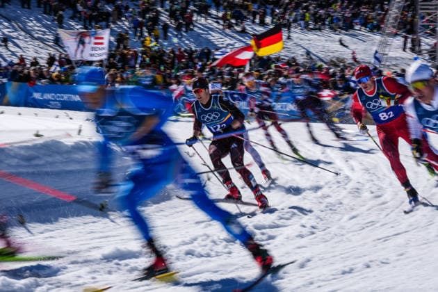 (260218) -- TESERO, Feb. 18, 2026 -- Athletes compete during the cross-country skiing men s team sprint free final at the Milan-Cortina 2026 Olympic Winter games, Winterspiele,Spiele, Summer games in Tesero, Italy, Feb. 18, 2026. ) (MICO2026)ITALY-TESERO-OLYMPIC WINTER GAMES-CROSS-COUNTRY SKIING-MEN S TEAM SPRINT FREE PengxZiyang 