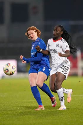 18.02.2026, Hänsch-Arena, Meppen, GER, 2.Frauen-Bundesliga. SV Meppen vs Eintr. Frankfurt II, Lena Göppel (SV Meppen 5) DFL REGULATIONS PROHIBIT ANY USE OF PHOTOGRAPHS AS IMAGE SEQUENCES AND OR QUASI-VIDEO. Meppen Niedersachsen Deutschland Hänsch-Arena
