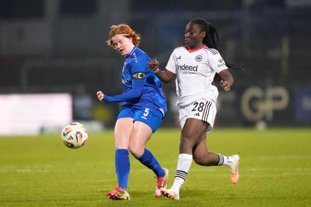 18.02.2026, Hänsch-Arena, Meppen, GER, 2.Frauen-Bundesliga. SV Meppen vs Eintr. Frankfurt II, Lena Göppel (SV Meppen 5) DFL REGULATIONS PROHIBIT ANY USE OF PHOTOGRAPHS AS IMAGE SEQUENCES AND OR QUASI-VIDEO. Meppen Niedersachsen Deutschland Hänsch-Arena
