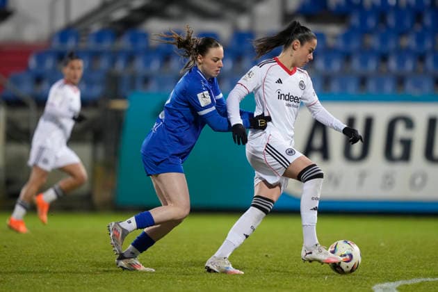 18.02.2026, Hänsch-Arena, Meppen, GER, 2.Frauen-Bundesliga. SV Meppen vs Eintr. Frankfurt II, Marleen Kropp (SV Meppen 9) DFL REGULATIONS PROHIBIT ANY USE OF PHOTOGRAPHS AS IMAGE SEQUENCES AND OR QUASI-VIDEO. Meppen Niedersachsen Deutschland Hänsch-Arena