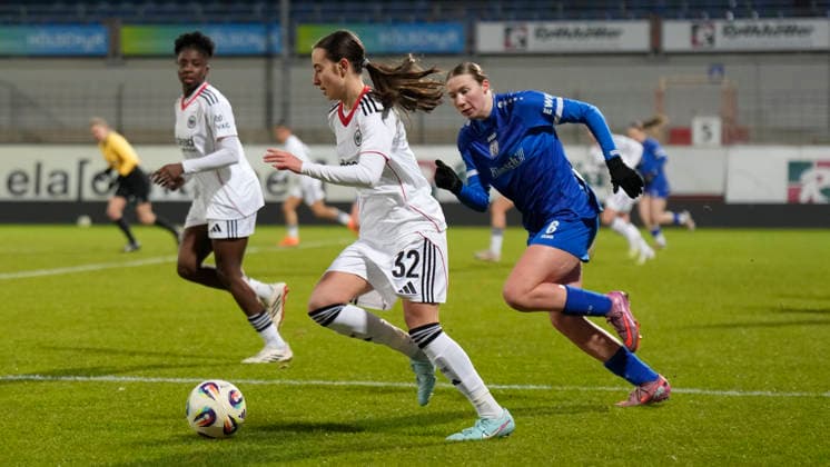 18.02.2026, Hänsch-Arena, Meppen, GER, 2.Frauen-Bundesliga. SV Meppen vs Eintr. Frankfurt II, FfM 32 DFL REGULATIONS PROHIBIT ANY USE OF PHOTOGRAPHS AS IMAGE SEQUENCES AND OR QUASI-VIDEO. Meppen Niedersachsen Deutschland Hänsch-Arena